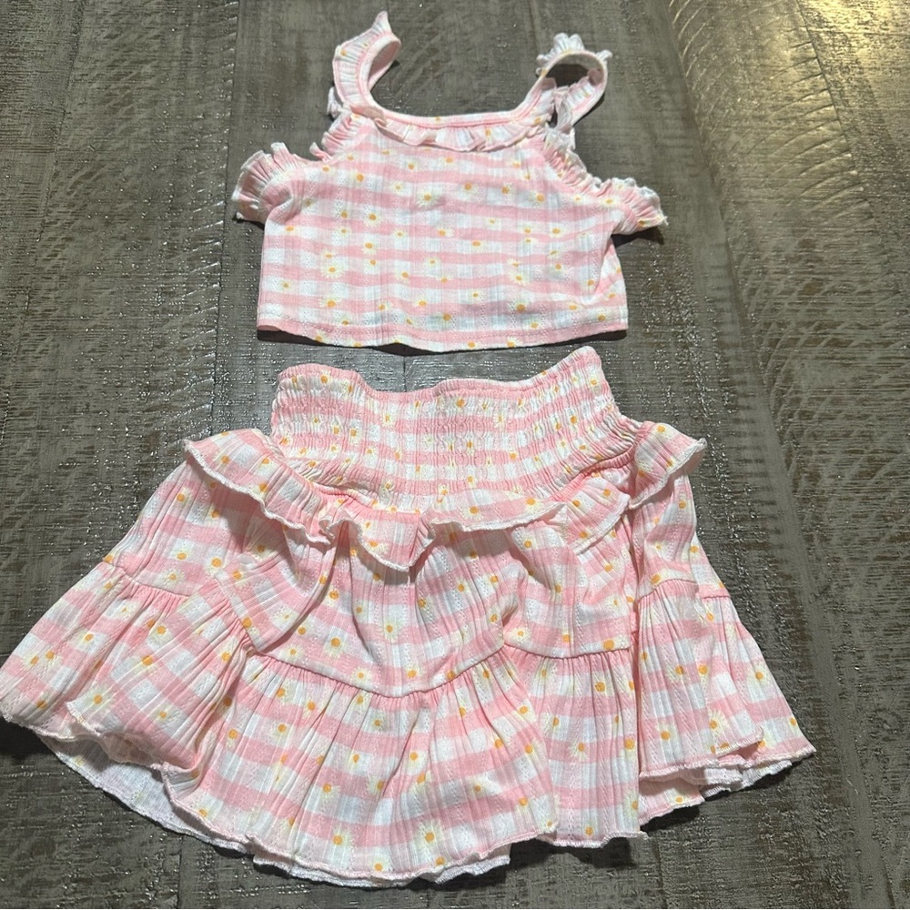 Sara Sara Pink and White Floral Skirt and Shirt Outfit Girls size 4T
